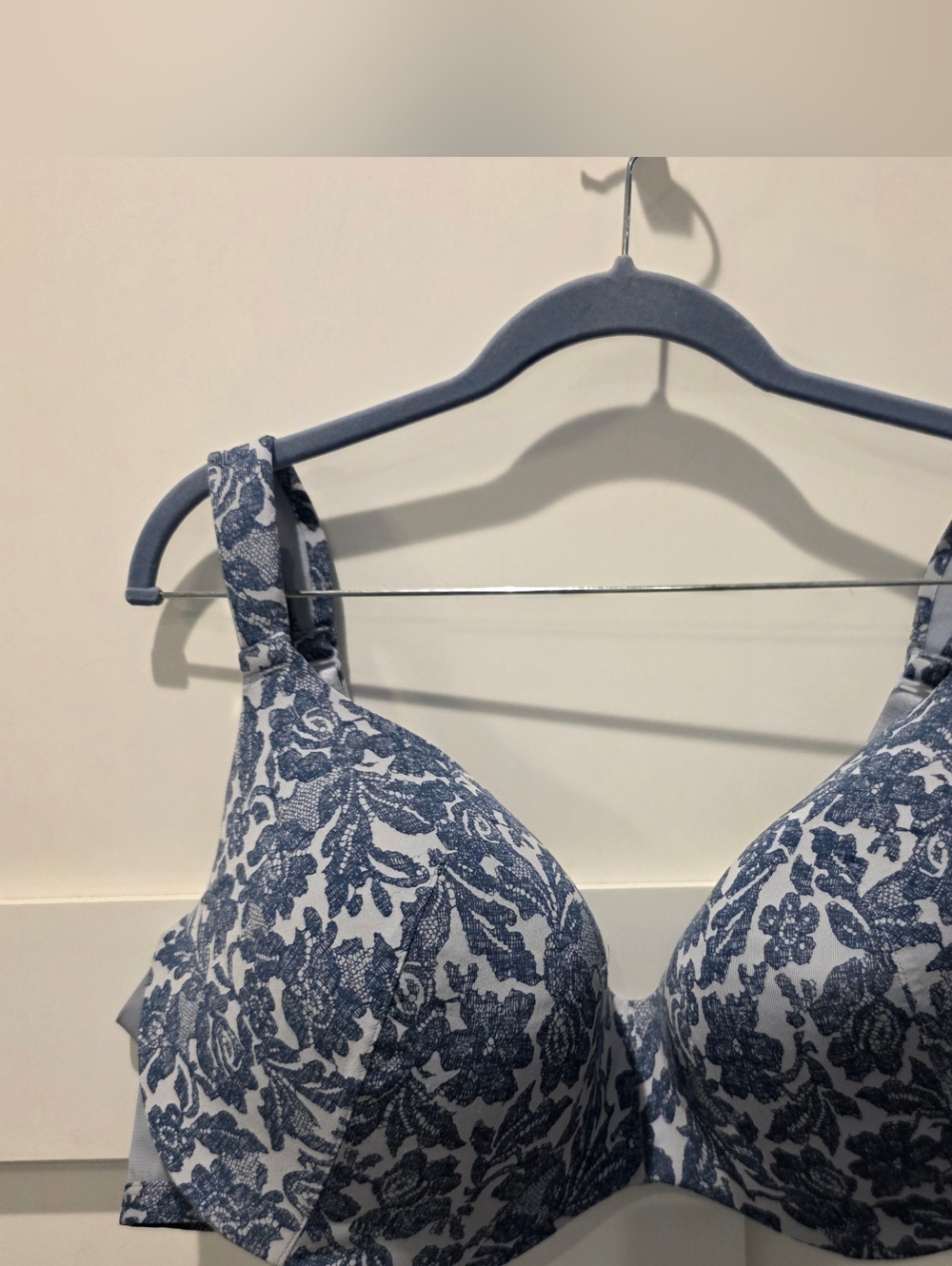 Lane Bryant Cacique 44DDD Push Up Lined T-Shirt Bra Blue Gray Floral Design